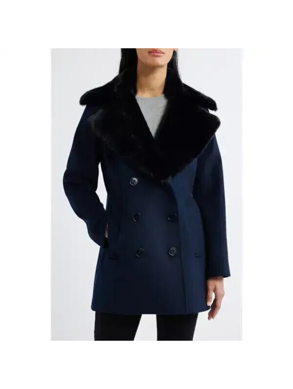 NEW, Michael Kors Double Breasted Wool Coat With Faux Fur Collar Sz XL #C4875